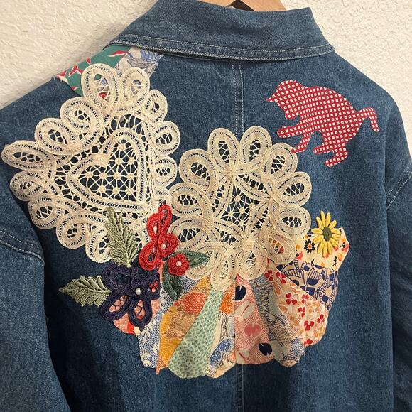 Vintage Handmade OOAK Denim Chore Shirt‎ Jacket XL Cottage Scottie Dog Grandma - Picture 12 of 16